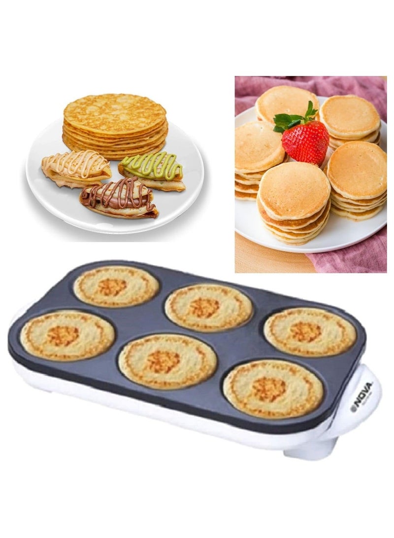 نوفا NOVA 6-Hole Crepe Maker 1000W | Multi Mini Pancake & Qatayef Maker | Non-Stick Electric Crepe Pan | Puffy Soft Tasty Crepes" - Image 4
